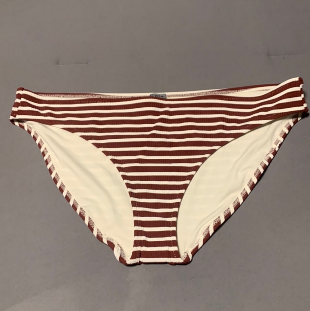 AERIE White Brown Striped Bikini Bottom